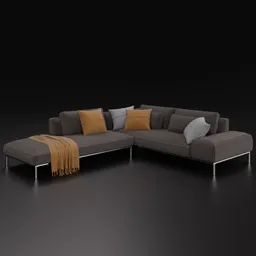 Detailed 3D sectional sofa model with customizable fabric shader, compatible with Blender 4.0.