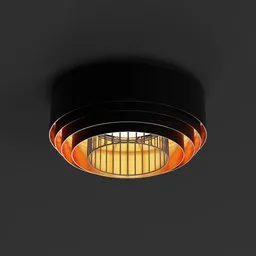 Highly detailed 3D model of a black modern ceiling lamp with orange interior for Blender rendering.