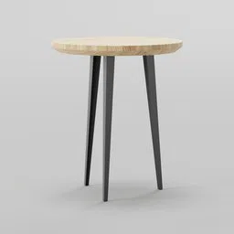 Realistic Blender 3D model of a minimalist side table with wooden top and black metal legs.