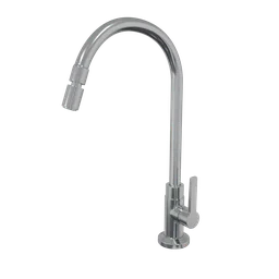 Detailed 3D Blender model of a modern high spout kitchen tap with a sleek design, isolated on a plain background.
