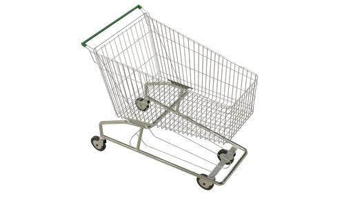 Detailed 3D model of a metal shopping cart for Blender, perfect for supermarket or urban scenes.