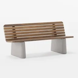 High-quality 3D model of modern wooden and concrete outdoor bench, Czech design, optimized for Blender rendering.