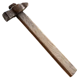 Detailed vintage hammer 3D model with textured wood handle for Blender rendering and forge scenes.