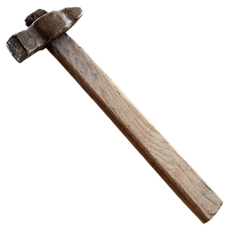 Detailed vintage hammer 3D model with textured wood handle for Blender rendering and forge scenes.