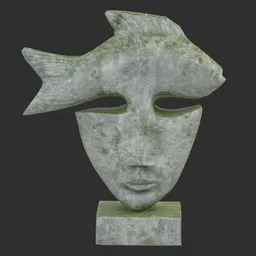 Fish face stone moss statue
