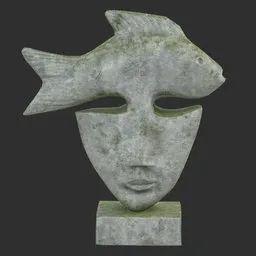 Fish face stone moss statue