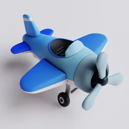 Blue cartoon-style 3D airplane model with simple textures suitable for Blender animation.