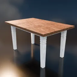 Detailed 3D wooden table model, Blender render, with reflections suitable for interior design visualizations.
