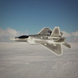 Detailed 3D model of an F-22 fighter jet, compatible with Blender, showcasing intricate design and textures.