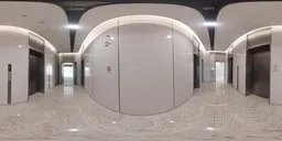 360-degree HDR image of an industrial-style elevator interior with detailed lighting.