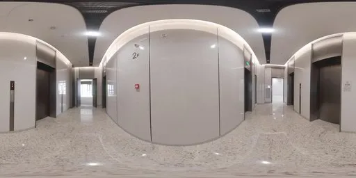 360-degree HDR image of an industrial-style elevator interior with detailed lighting.