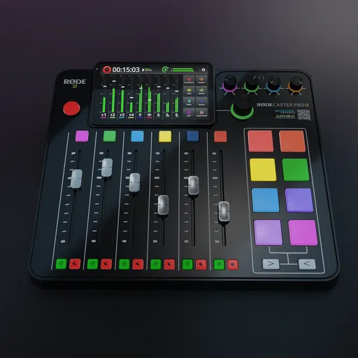 Detailed 3D model of a modern audio mixer with interactive SMART pads and advanced controls, ideal for Blender 3D projects.