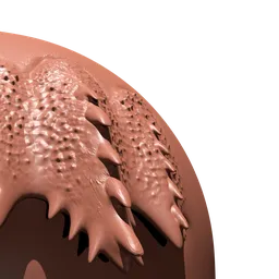 3D sculpting brush creating detailed triple scaled, horn-like textures on a digital model surface.