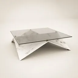 3D origami-inspired table model with marble textures, compatible with Blender, showcasing modern design aesthetics.