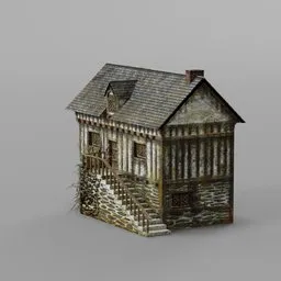 Detailed low-poly 3D model of a medieval house with autumn theme, ideal for game asset design, compatible with Blender.