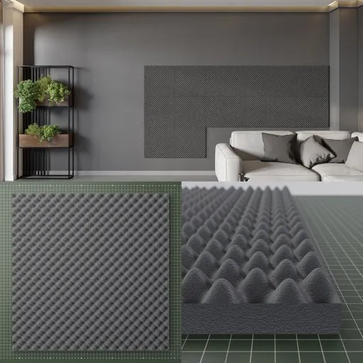 Detailed 3D foam acoustic wave panel model render, showcasing texture and color change flexibility, suitable for Blender.
