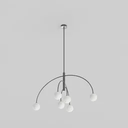 "Minimalist five-light ceiling lamp 3D model for Blender 3D. Perfect for modern interior lighting with 1k textures. High detail branch design with white accents and Newton's Cradle motif."