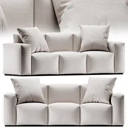 "Beige modern sofa 3D model for Blender 3D software, complete with two pillows. High polygon and detailed rendering for a dynamic layout. Perfect for interior design projects and visualizations."