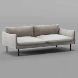 Detailed 3D low poly model of a greige velvet sofa with sleek modern design, perfect for Blender 3D rendering.