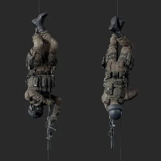 Police Tactical Unit Inverted Rappelling Aiming Beige