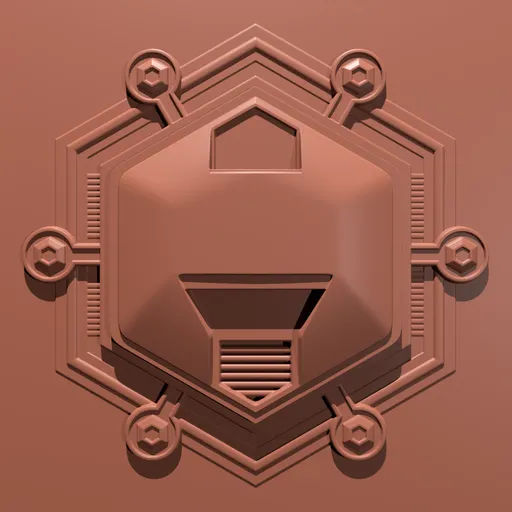 3D Techno Greeble Brush imprint for sculpting geometric details on Blender models.