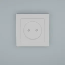 Detailed 3D rendering of a white electrical wall outlet, compatible with Blender for realistic room modeling.