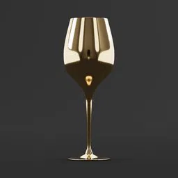 Elegant brass wine glass 3D model with sleek design, ideal for Blender renderings and drink-related visualizations.