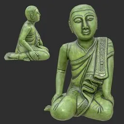 Antique Burmese Monk Statue 2 Jade
