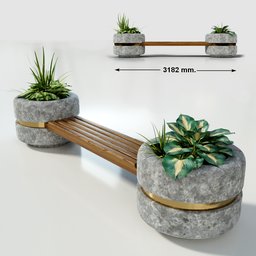 3D model of a modern bench integrated with planters, ideal for urban landscaping, created in Blender.