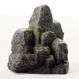 Detailed 3D cliff rock model with moss, optimized for Blender, low-poly, 2K PBR textures, game-ready asset.