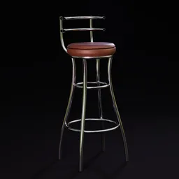 High-quality Blender 3D retro diner chair model with brown seat and chrome legs for restaurant-bar scene rendering.