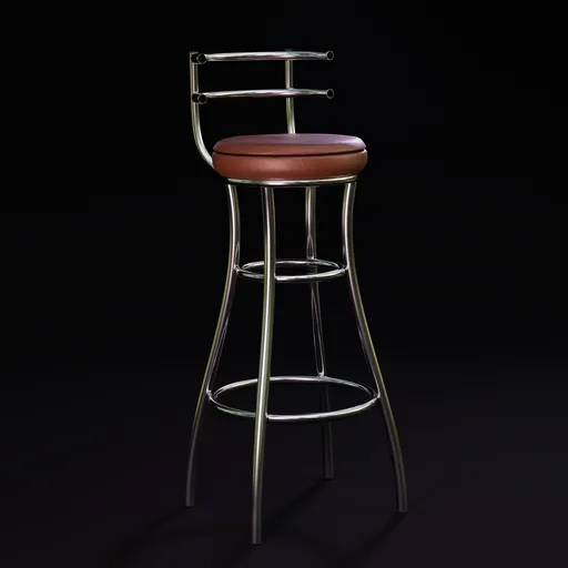 High-quality Blender 3D retro diner chair model with brown seat and chrome legs for restaurant-bar scene rendering.