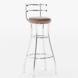 High-quality Blender 3D retro diner chair model with brown seat and chrome legs for restaurant-bar scene rendering.