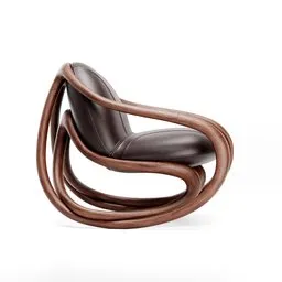"Neoclassical wooden rocking chair with curved seat and unique design, created in Blender 3D. Introduced by Giorgetti in 2014, this detailed model features a Sachucci 9 5 body shape and swirling topological renders."