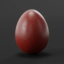 "High-quality realistic Easter egg model dyed in onion husk, perfect for Blender 3D projects. This 3D model showcases a close-up of a red egg on a black surface, inspired by Paul Bird. Ideal for gaming assets, video game design, or digital art creations. Get creative with this untextured, attention-grabbing 3D model."