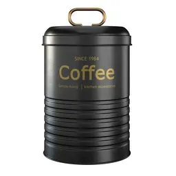 "3D model of a black metal coffee pot with gold handle for Blender 3D. High poly Vray render, detailed medium format photo. Perfect for kitchen and storage scenes."