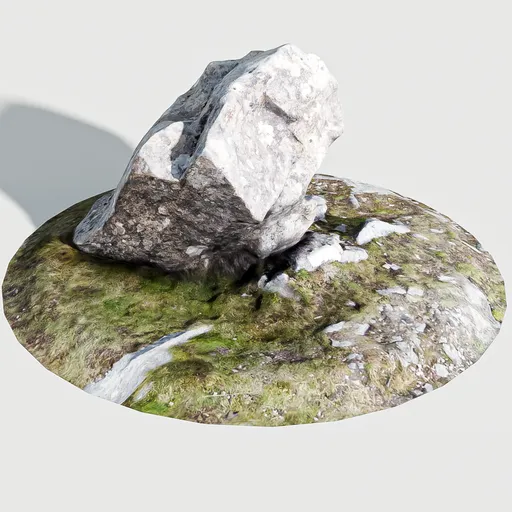 Realistic granite boulder 3D model with mossy base, suitable for Blender environment design.