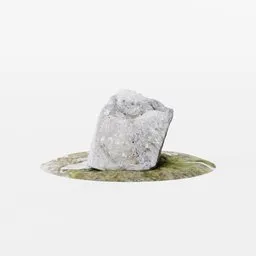 Realistic granite boulder 3D model with mossy base, suitable for Blender environment design.