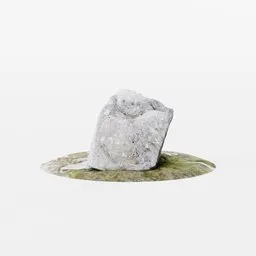"Photogrammetry scan of a granite rock from Dartmoor, Devon for Blender 3D. Realistically rendered with moss and sitting on a leaf, this landscape model is perfect for nature scenes. Inspired by the works of Loic Zimmerman and Abraham Begeyn."