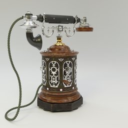 Detailed 3D model of a vintage telephone, compatible with Blender 2.83, auction value highlighted.