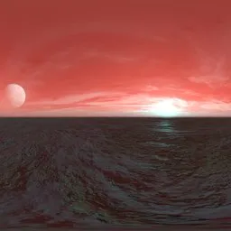 Red Sky Evening With Moon Skydome