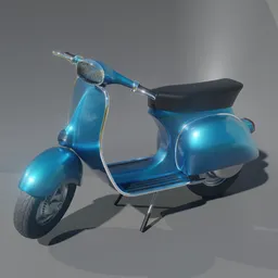 Blue low poly classic scooter with chrome details, suitable for Blender 3D urban vintage scenes.