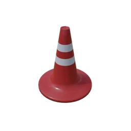 Detailed 3D model of a traffic cone with reflective stripes, compatible with Blender for rendering and animation.