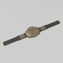 "Get ready to rumble with this high-quality 3D model of the A.G.W. World Heavyweight Champion Belt, perfect for any wrestling enthusiast. Designed with a striking gold and black color scheme, this Blender 3D model is a must-have addition to any virtual world or video game. Inspired by the iconic belts in the Metropolitan Museum Collection, this miniature product photo is sure to impress with its stunning uncompressed PNG quality and flat matte art style."
