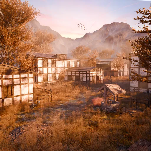 Sunlit Village in Autumn