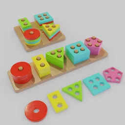 3D Blender model of colorful wooden Montessori toddler toys for stacking and sorting.