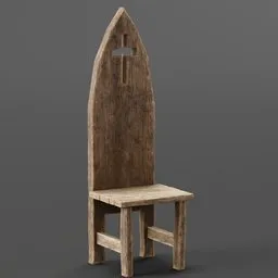 "Medieval style wooden chair with a cross on the back, ideal for decorating your 3D scenes. This 3D model was created with Blender 3D and features a plain design suitable for various contemporary art styles. Perfect for those looking for a religious or crusader-themed object."
Alternative alt text:
"Add authenticity to your 3D medieval settings with this plain wooden chair featuring a cross on the back. Crafted with Blender 3D, this model is versatile and can be used for contemporary art styles, religious themes, or even in-game installations like Wind Waker or Crusader Kings 3. Don't miss the opportunity to feature this winning artwork!"