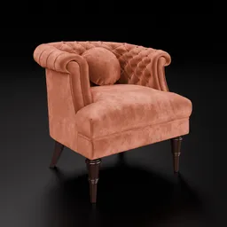 Detailed 3D rendering of a vintage tufted velvet armchair ready for Blender modeling, with customizable colors.