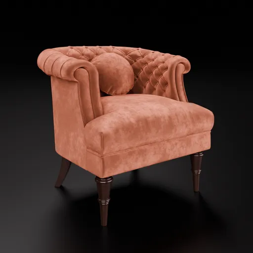 Detailed 3D rendering of a vintage tufted velvet armchair ready for Blender modeling, with customizable colors.