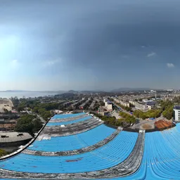 Abandoned factory roof sunshine clouds